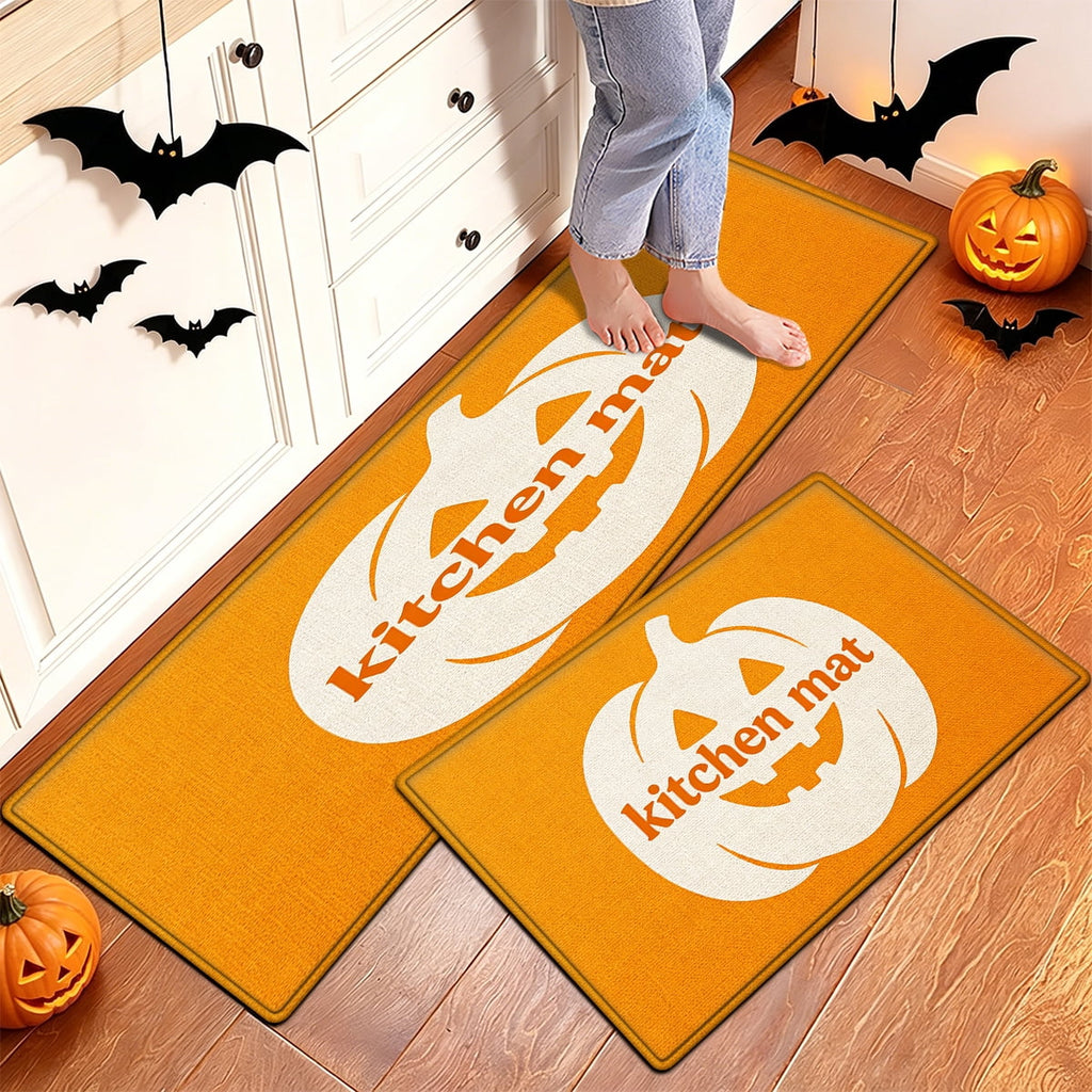 YIMEIS Halloween White Pumpkin Multi-purpose 3-Piece Flannel Mat and Kitchen Rugs,Soft Non-slip for Home Bedroom Bathroom