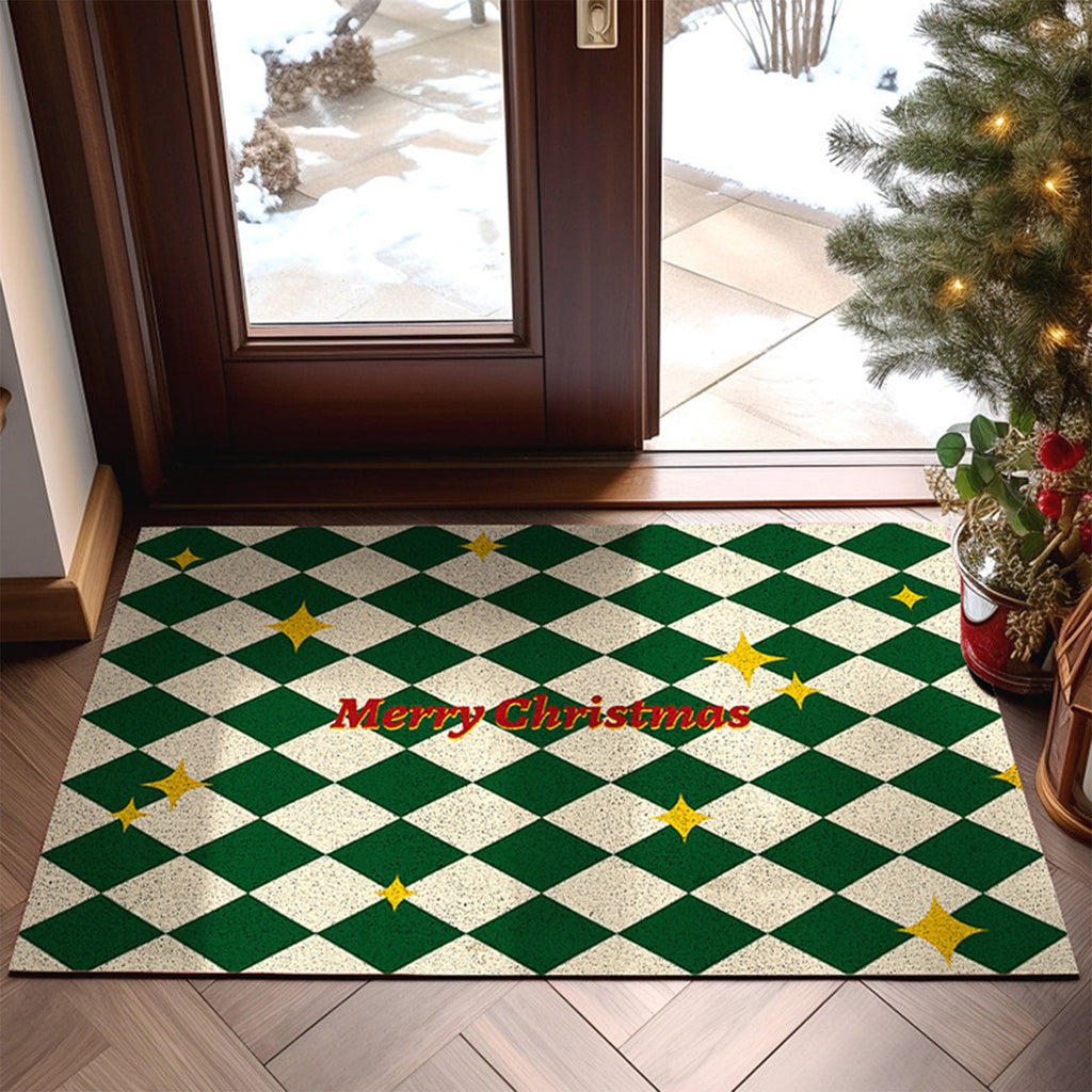 Orange Plaid Fall Outdoor Mat, Hand-Woven Porch Rug for Thanksgiving Halloween Door Decor
