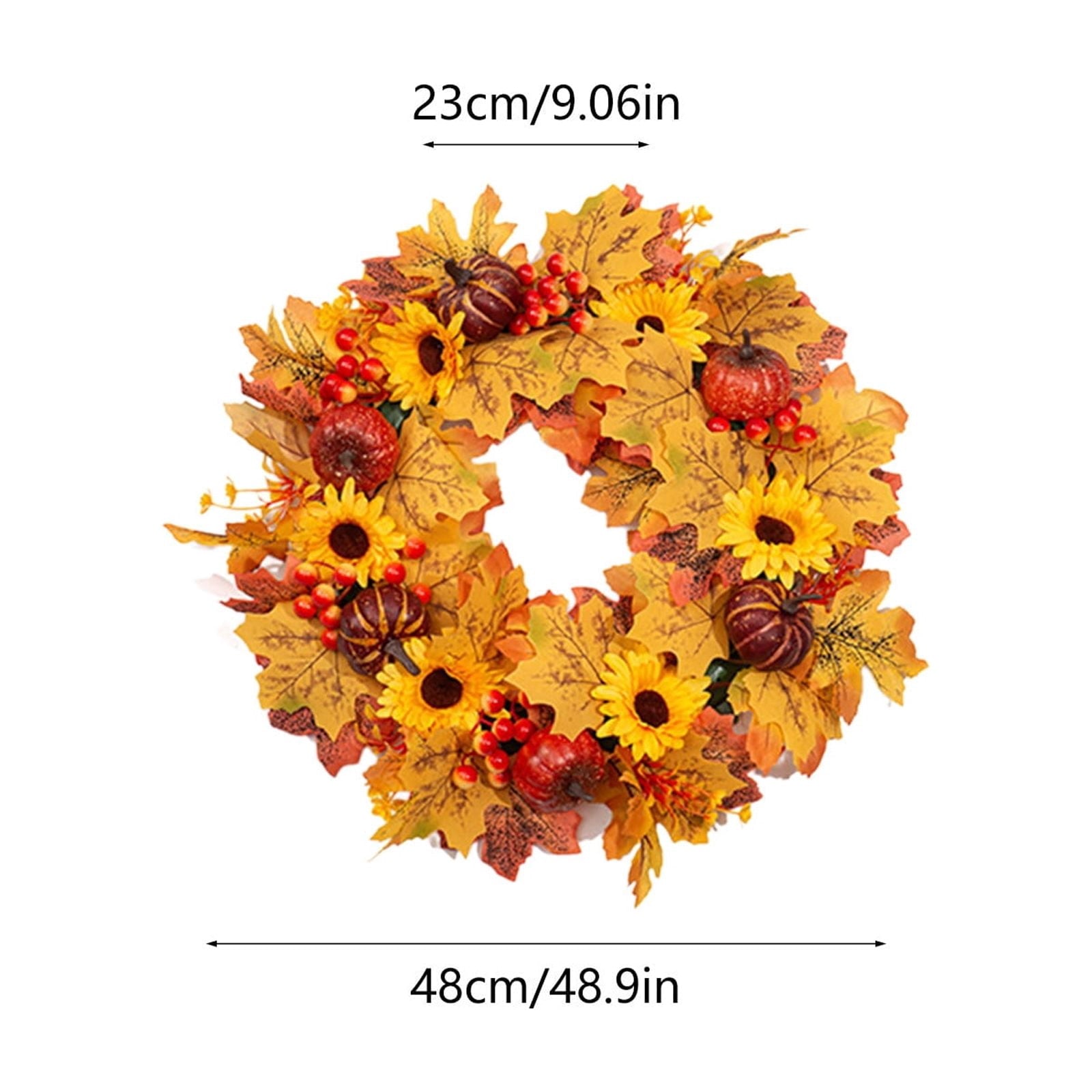 HOARBOEG Autumn Harvest Sunflower Wreath, Artificial Pumpkin Maple Leaf Fall Wreath for Front Door, 21.65 in Thanksgiving Wall Hanging Decor, Outdoor Indoor Harvest Decor
