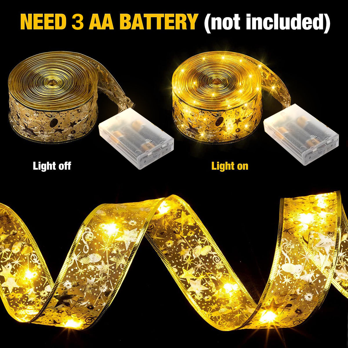 BN-LINK 33Ft Christmas String Lights with 2 Lighting Modes, 100 LED Ribbon Lights, Christmas Tree Decorations Battery Operated for Party Xmas