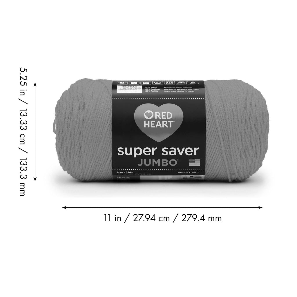 Red Heart Super Saver Jumbo Yarn, Light Grey, #4 Medium, Acrylic, 14oz/396g, 744 Yards