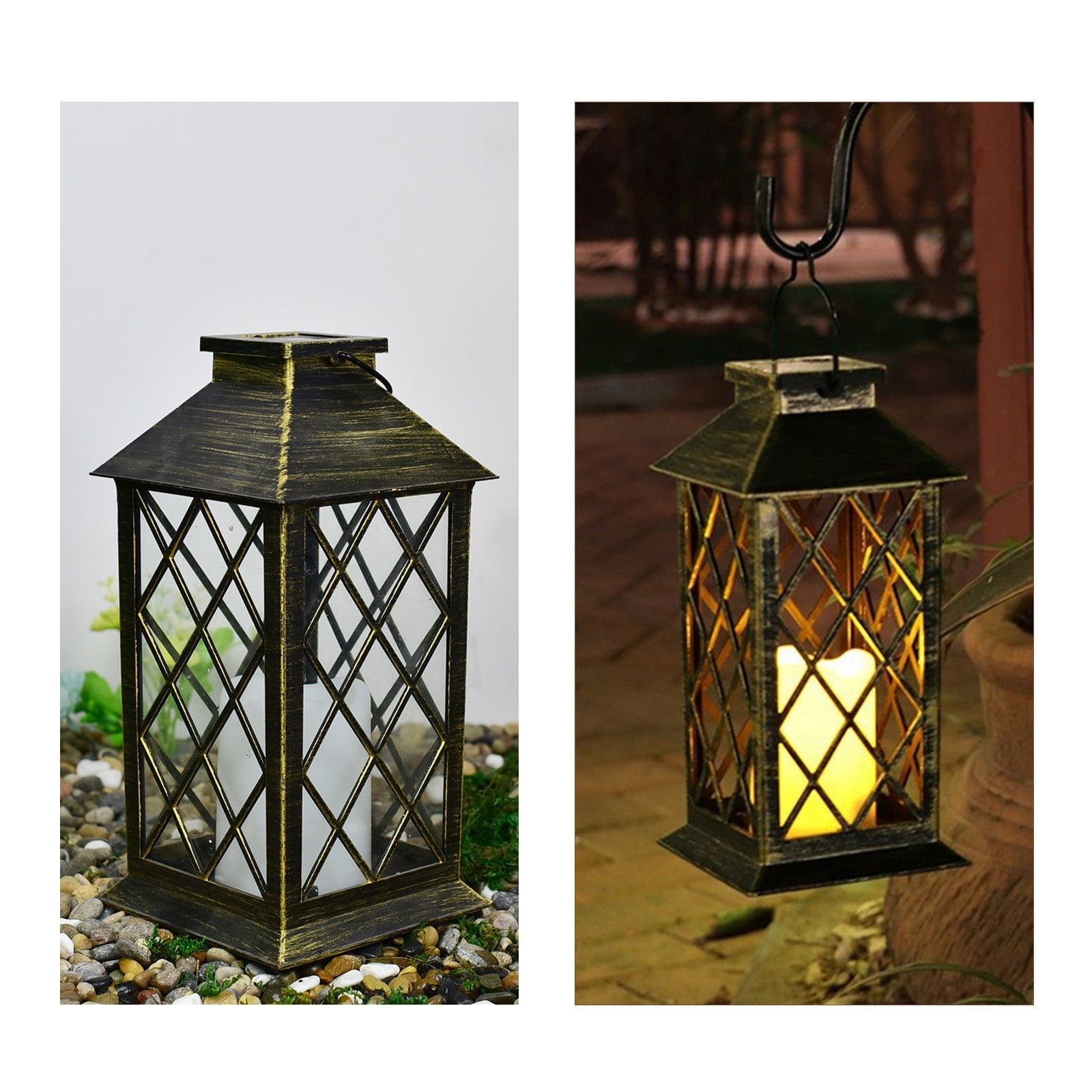 CasaChic Solar Lanterns Outdoor Hanging, Hollowed-Out Metal Decor Lantern LED Light, IP55 Waterproof 6-10h Lighting Auto On/Off, Vintage Design, Patio Garden Yard Tree Decor