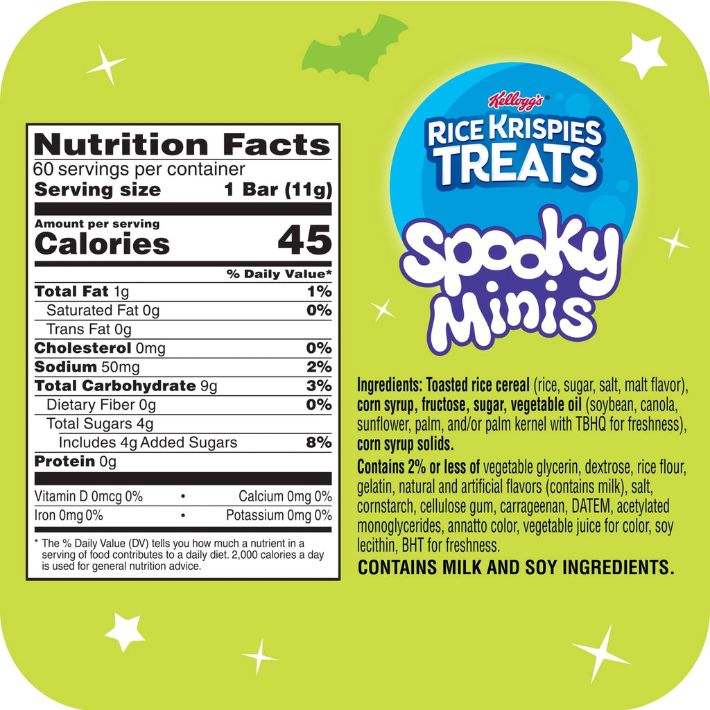 Rice Krispies Treats Spooky Minis Chewy Mini Crispy Marshmallow Squares, Ready-to-Eat, Trick or Treat, 23.2 oz, 60 Count