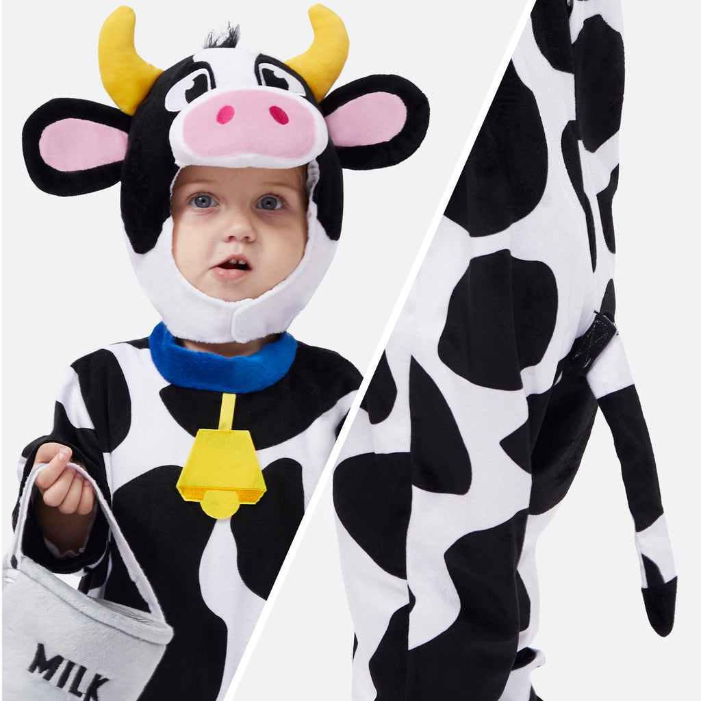 Joyfy Baby Cow Costume with Milking Bucket for Toddler, Kids Halloween Farm Party Dress up Role Playing Cosplay 0-5 Years