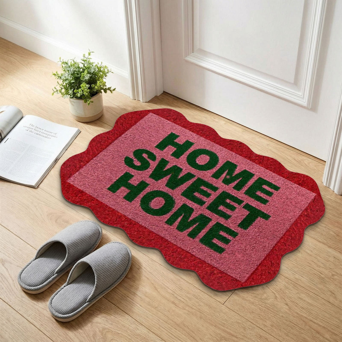 Lypsnake Natural Coco Coir Doormat - "Love Grows Here" Printed with Delicate Floral Pattern, Non-slip Absorbent Entry Mat for Home Entrance Porch Patio and Outdoor Decoration