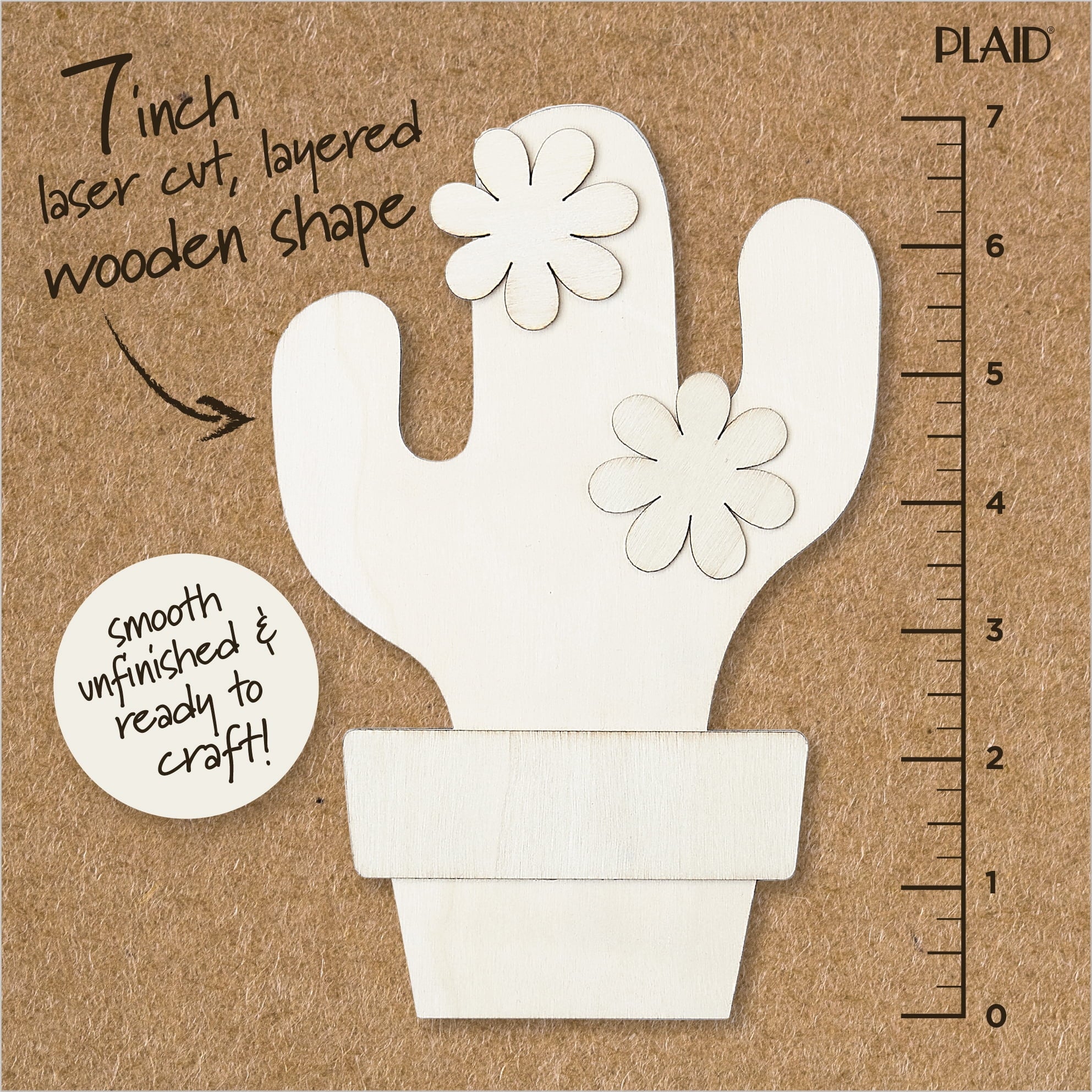 (2 pack) Plaid Surfaces Layered Wood Shape, Cactus