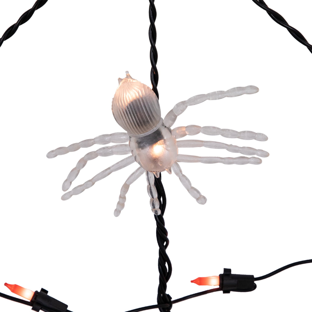 5' Lighted Orange and Black Spider in Web Halloween Decoration Black Wire