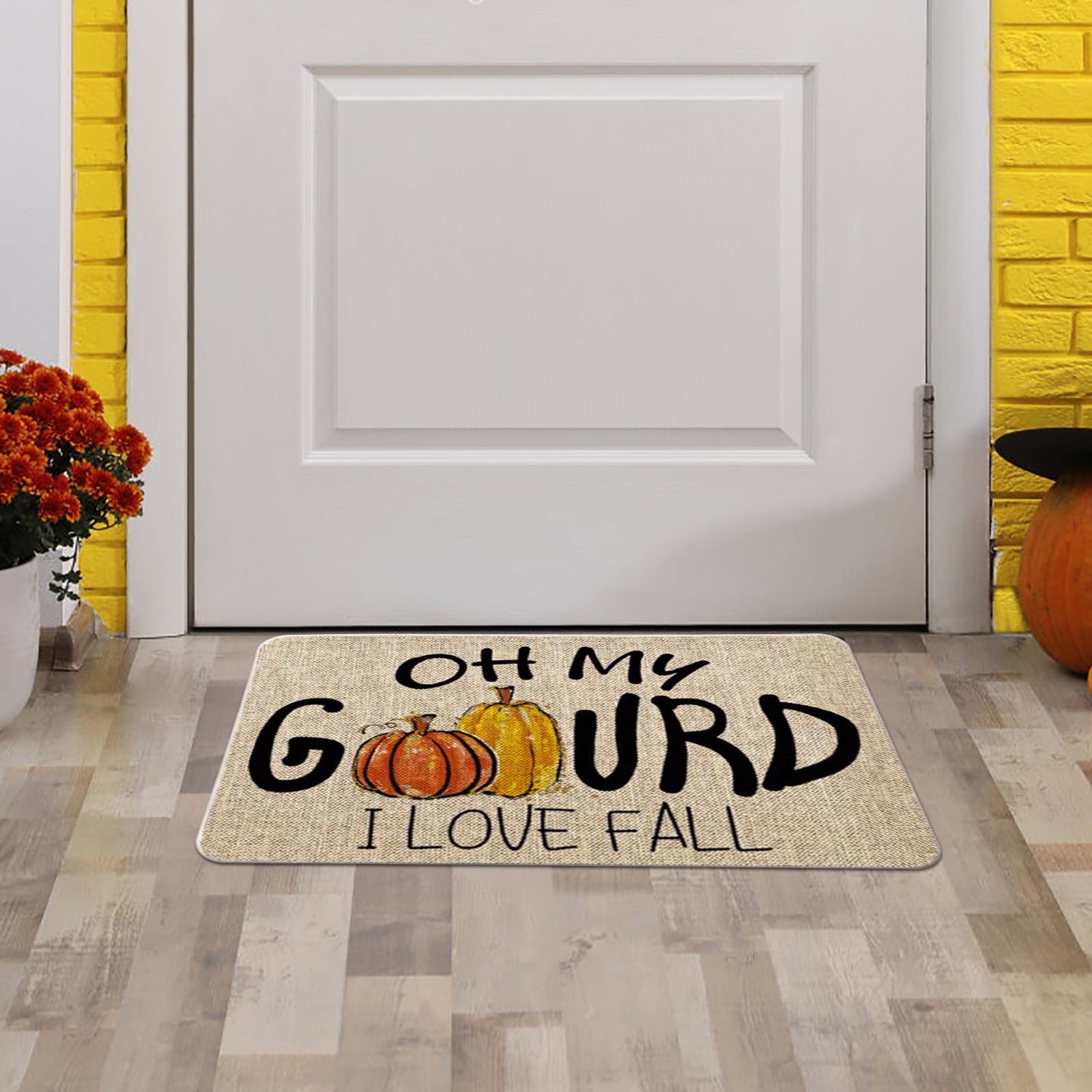 JOGZMZ Halloween Floor Mat Home Entrance Thanksgiving Pumpkin Thick Foot Mat Crystal Velvet Floor Mat 16×24 in