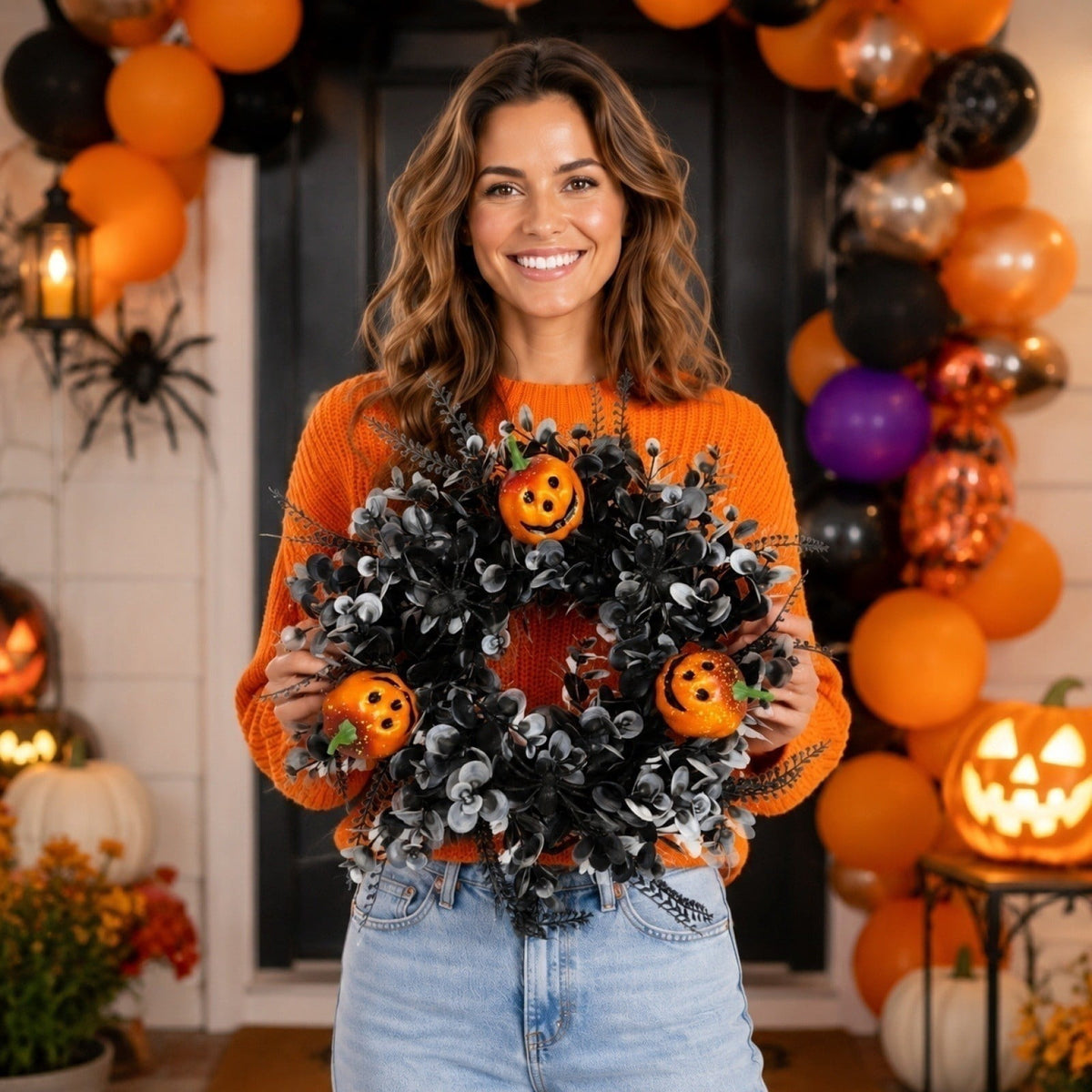 Boovnll Halloween Wreath, 18" Horror & Novelty Handmade Black Twig Glitter Bats Halloween Wreaths for Front Door Fireplace Wall Porch Party Decor, Halloween Decorations