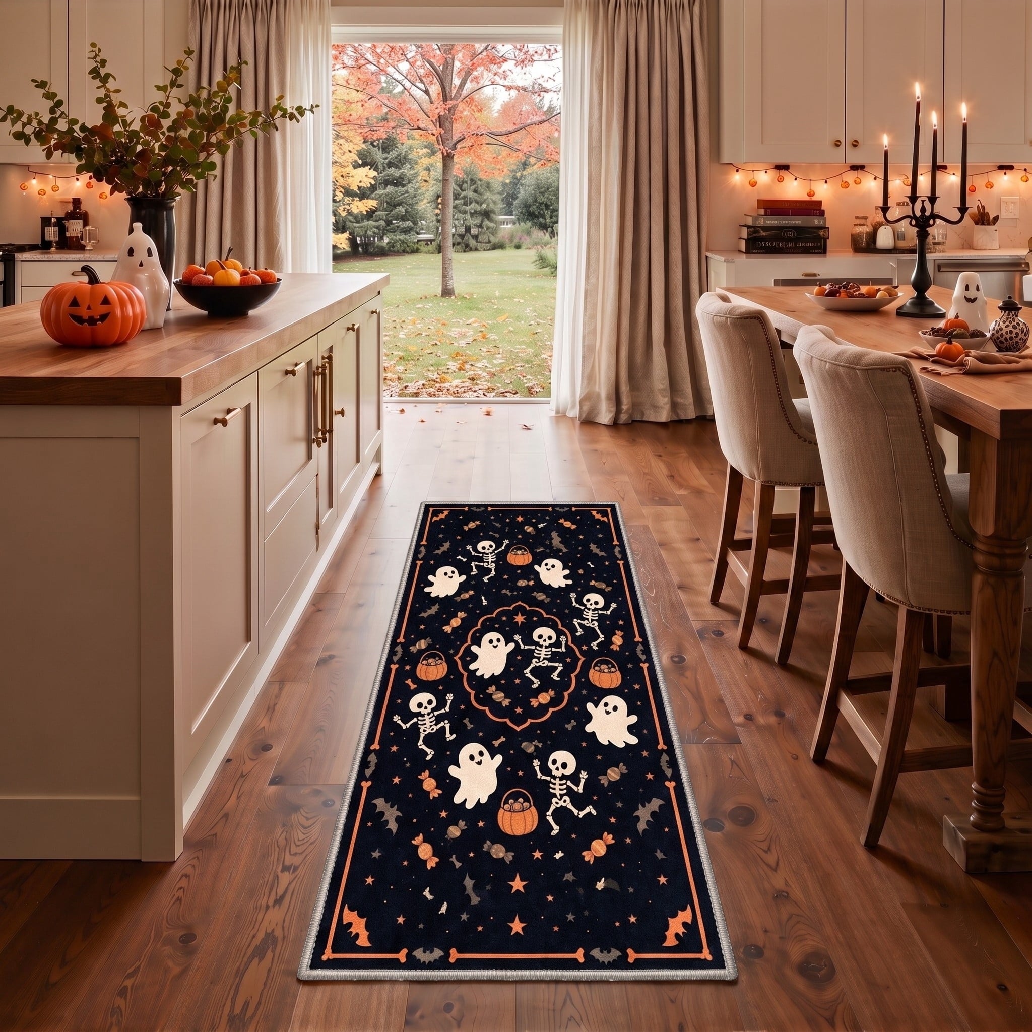GENIMO 5'x7' Halloween Area Rug for Living Room, Washable Non Slip Soft Vintage Witch Indoor Rug for Bedroom Dining Room Home Office, Retro Sepia