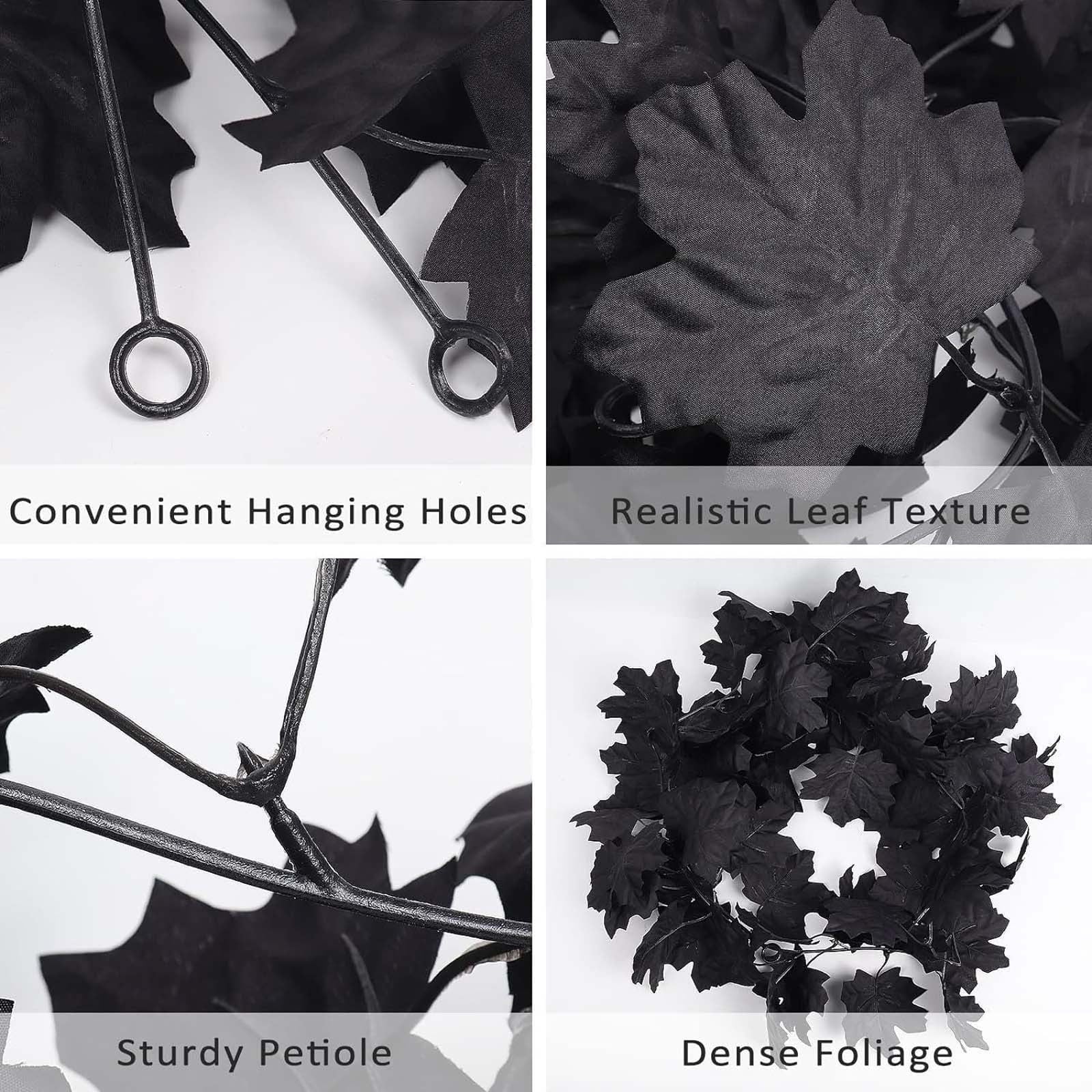 Halloween Garlands with Lights, 5.8 Ft Black Eucalyptus Garlands, Artificial Hanging Plants Vines, Faux Ferns Plant Fake Leaves Ivy Flowers Garlands for Garden Home Party Halloween Decorations Indoor