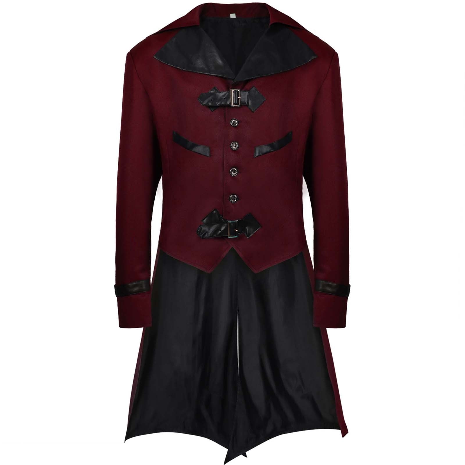 QATAINLAV Men's Vintage Steampunk Gothic Victorian Jacket Medieval Renaissance Pirate Frock Coat Formal Tuxedo Halloween Costumes Birthday Gifts Coffee S