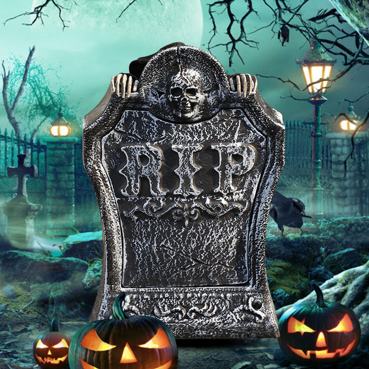 Aodebiao Halloween Animatronic Zombie Tombstone Animated Skeleton Decorations - Sensor Activated with Creepy Sound, Scary Move, Light Up Eyes, Spooky Decor Horror Prop for Indoor/Outdoor