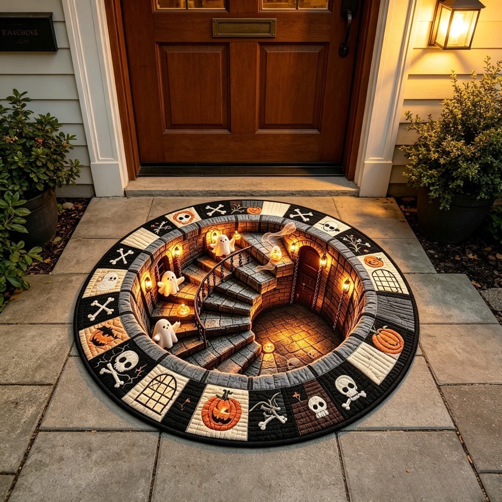 Halloween Wreath Shaped Rugs, Soft Indoor Mat for Entryway, Kitchen, Halloween Party, Pumpkin Witch Spooky Home Decor, 23.62x15.75 Inches