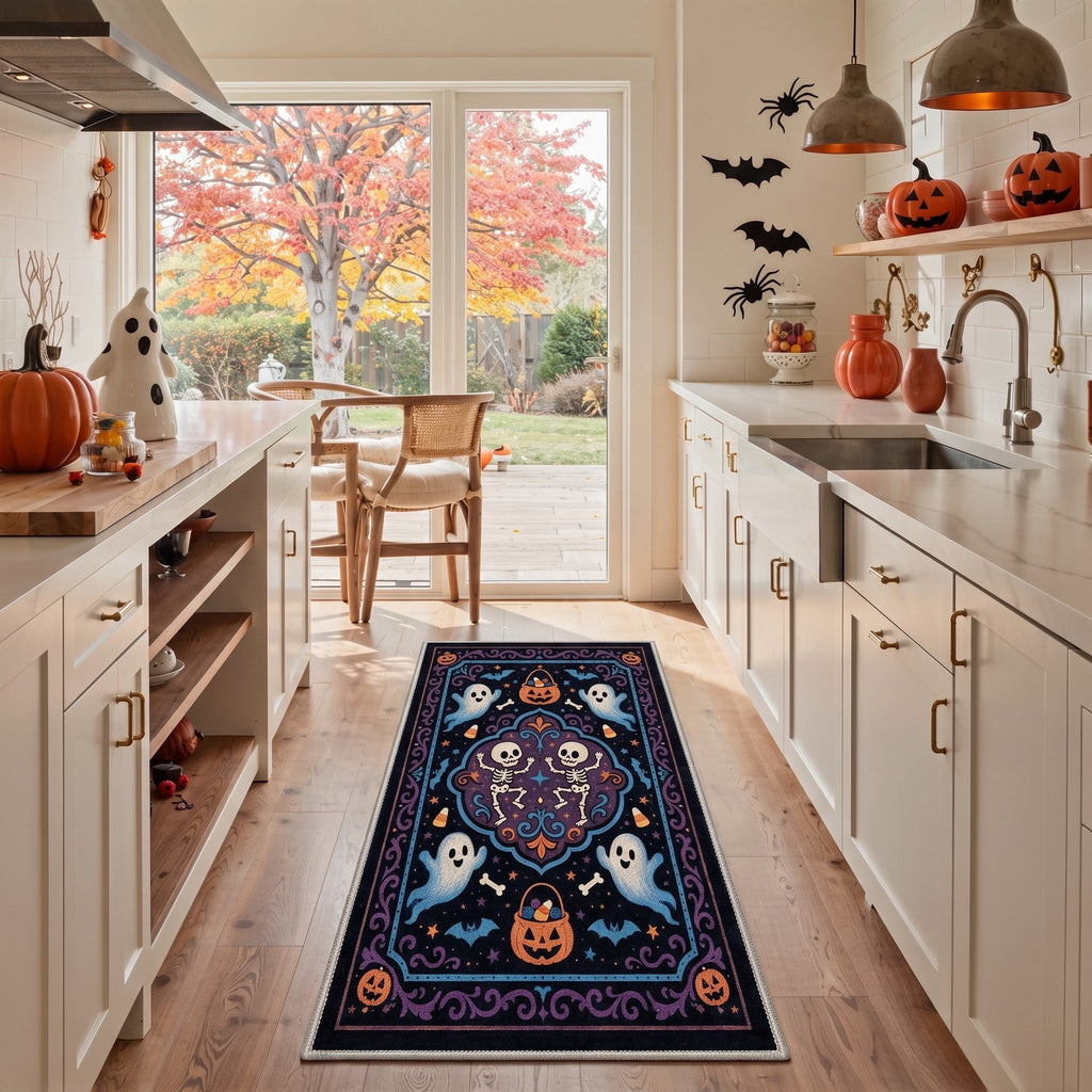 GENIMO 2'x7' Halloween Runner Rug, Washable Non Slip Soft Vintage Witch Indoor Outdoor Hallway Runner for Porch Patio Kitchen Entryway, Retro Sepia