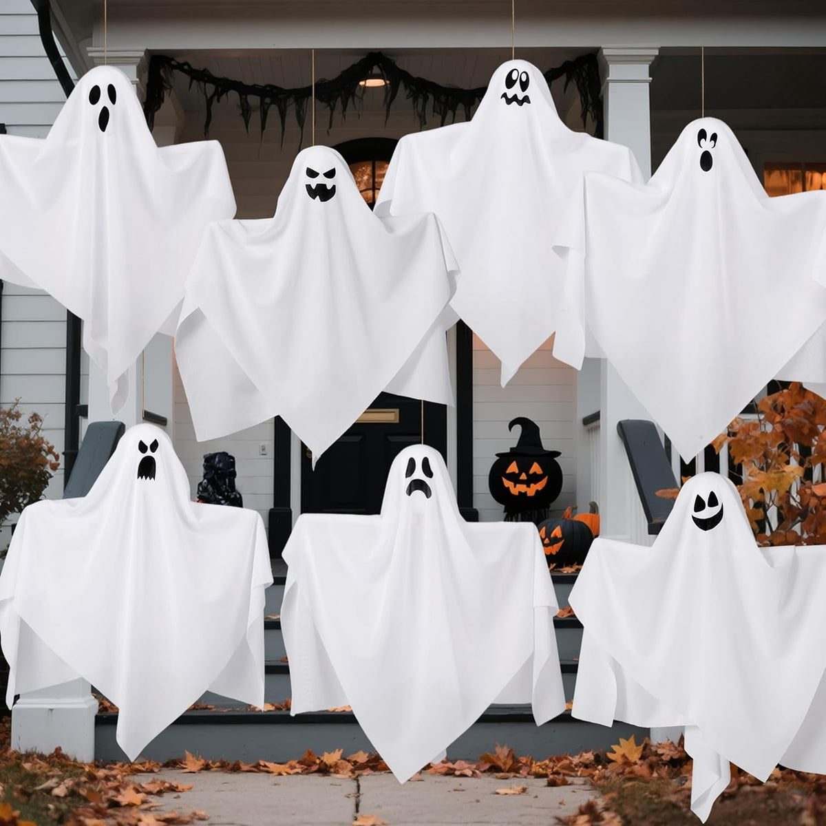 Joyfy 3 Pack Halloween Hanging Ghosts Decorations,27.5" Cute Scary Flying Ghosts Outdoor Hanging Halloween Decorations Yard Decorations