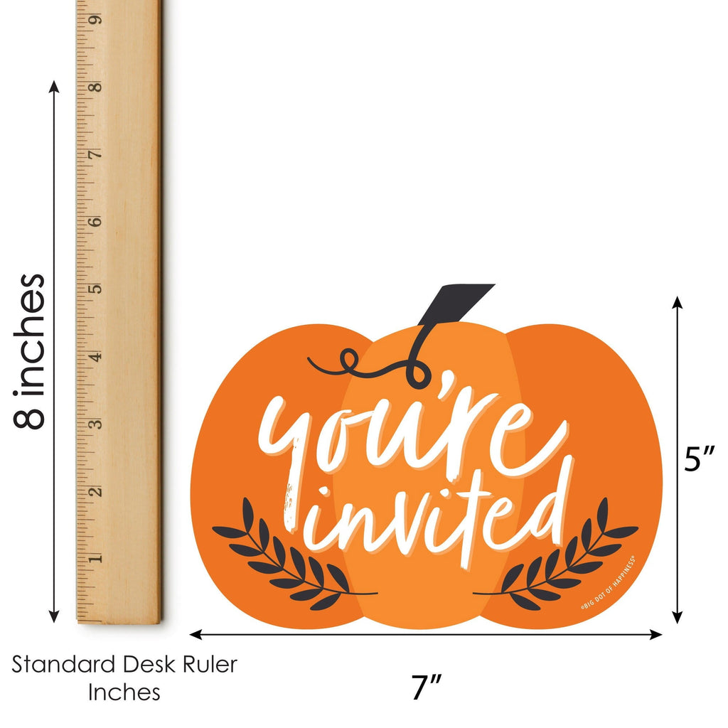 Big Dot of Happiness Fall Pumpkin - Shaped Fill-In Invitations - Halloween or Thanksgiving Party Invitation Cards with Envelopes - Set of 12