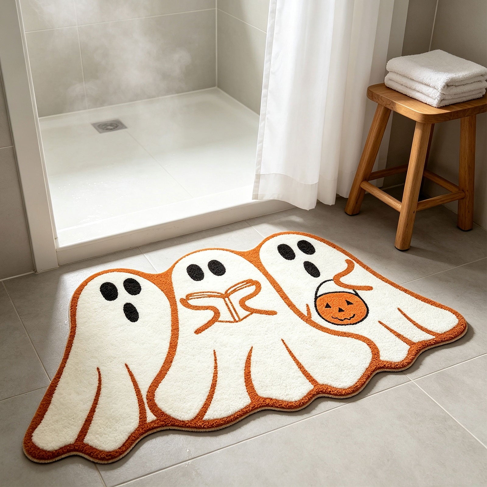 Halloween Ghost Cluster Shaped Welcome Doormat, Cute Ghost Floormat Non Slip Rubber Backing for Halloween Front Porch Entryway Room Decor,40x60cm