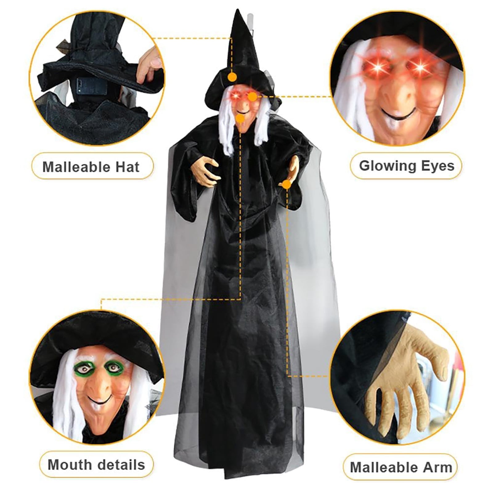 ZTTD Life Size Hanging Witch Halloween Decor (71 Inches) | Sound & Touch Activated Talking Halloween Decorations | Witch Props Excellent Choice for Haunted House | Indoor & Outdoor Animated Prop