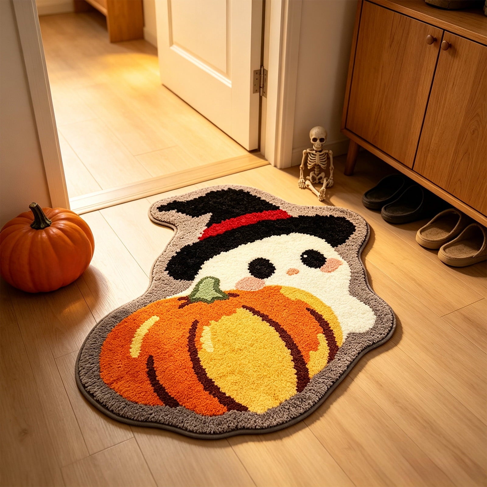 Halloween Ghost Door Mat, Cute Welcome Mat for Front Door Porch Entryway Haunted Outdoor Decor Spooky Decorative Entrance Doormat Non Slip Halloween Rug, 16" x 24"