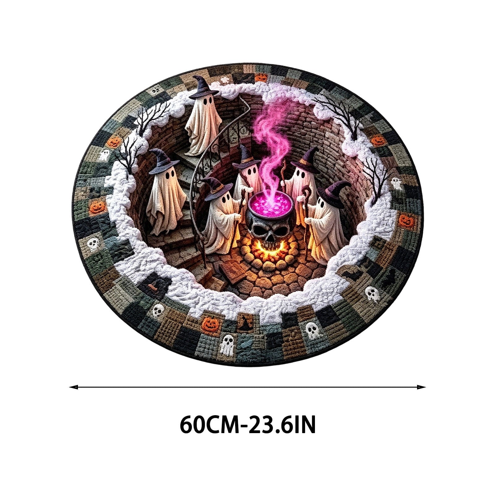 HHJZPR 3D Optical Illusion Halloween Round Rug, 23.6 Inch Spooky Pit Well Ghost Pumpkin Circular Floor Mat, Non Slip Halloween Indoor Front Door Decor Carpet