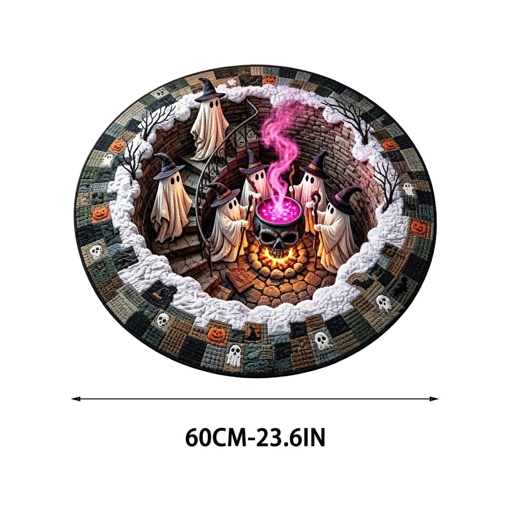 Halloween Round Rug 50cm Optical Illusion, Spooky Ghost Pumpkin Skull Mat, Non-Slip Entryway Bedroom Doormat for Home Party Floor Decor