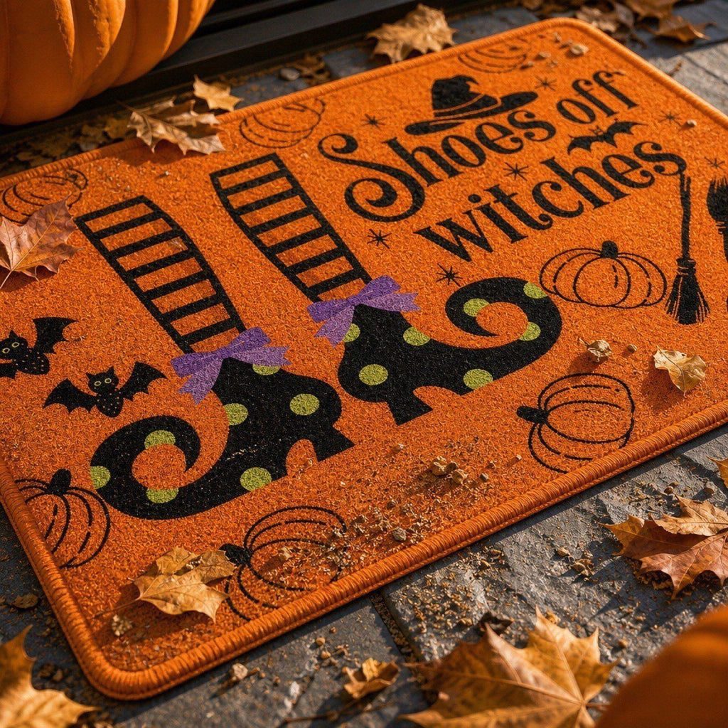 Halloween Ghost Dog Door Mat, Outdoor Coir Entrance Mat for Porch, Spooky Decor for Home Outdoor Entryway Black
