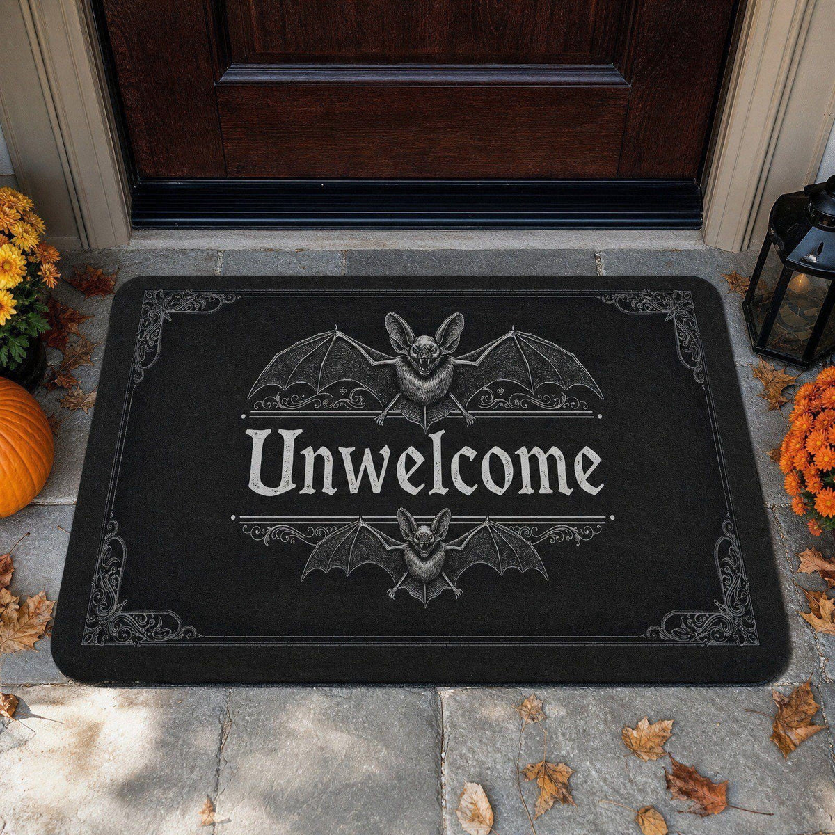 Halloween Heart Print Doormat 60x40cm, Black Orange Spooky Entry Mat for Front Door, Non-Slip Indoor Outdoor Rug