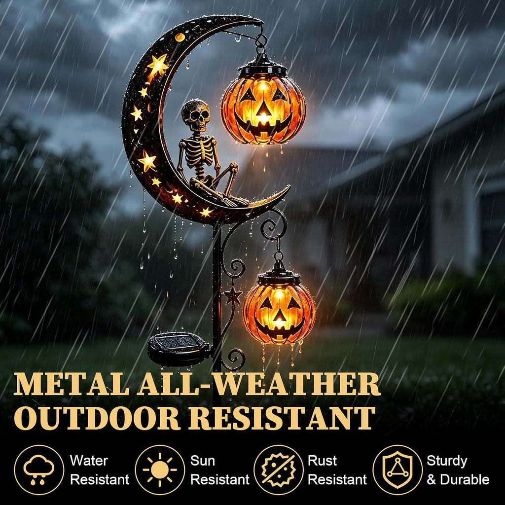 Solar Halloween Black Cat & Pumpkin Moon Garden Stake Light | Waterproof Metal Black Cat Yard Ornament, Auto On Off Solar Outdoor Light, Fall Halloween Decor Stake for Lawn Patio Pathway