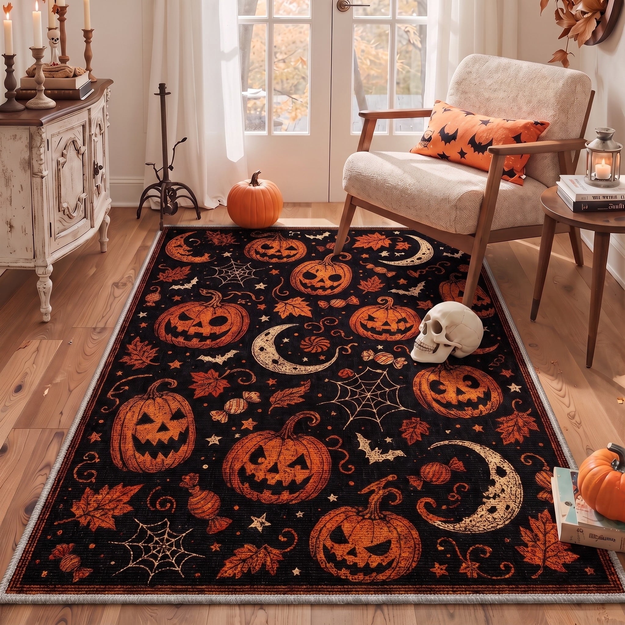 GENIMO 2'x7' Halloween Runner Rug, Washable Non Slip Soft Vintage Witch Indoor Outdoor Hallway Runner for Porch Patio Kitchen Entryway, Retro Sepia