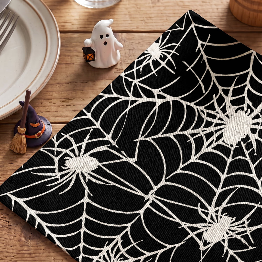 Smile Jack-O'-Lantern Spider Web Halloween Table Placemats Set of 4 Round 15 Inch Black