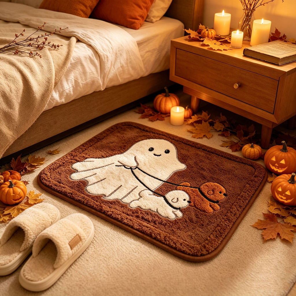 Halloween Bath Mat Ghost Multicolor Irregular Mat 27.56x17.72in Polyester Skidproof & Absorbent for Bathroom Entryway Living Room Halloween Door Mat by MPOISVA