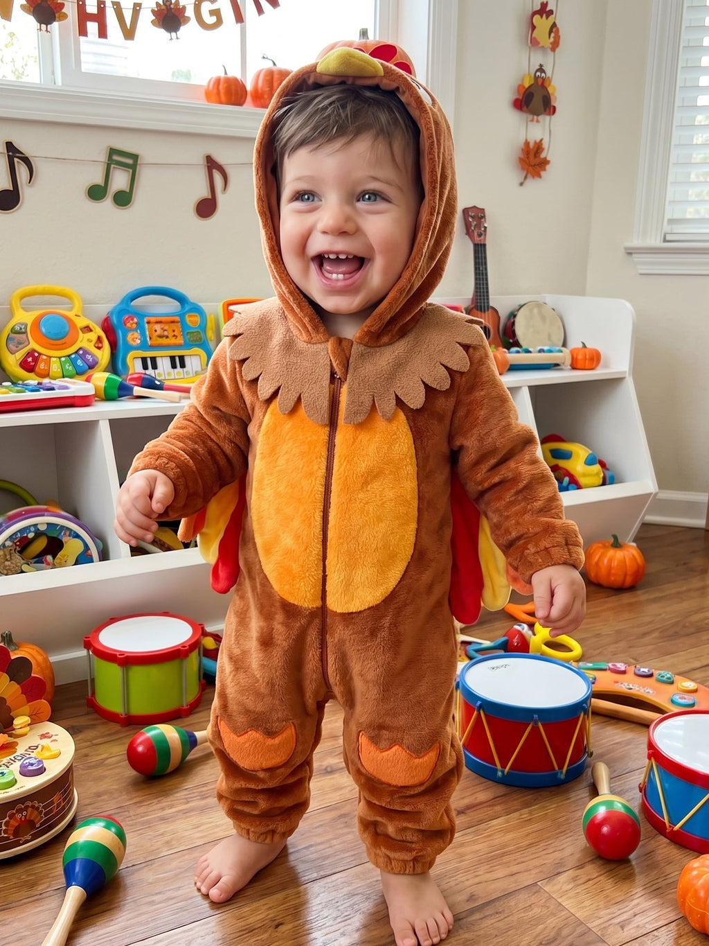 RUINIXCW Toddler Baby Girl Boy Thanksgiving Turkey Costume Kids Halloween Costume Infant Baby Boy Girl Fall Winter Clothes Warm Flannel Romper Long Sleeve Hooded Zip Up Jumpsuit