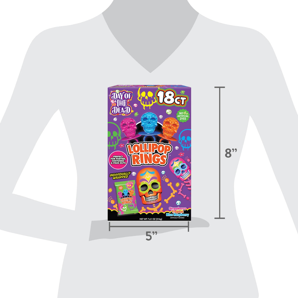 Halloween Day Of The Dead Sugar Skull Lollipop Rings Box Of 18 Assorted Flavors