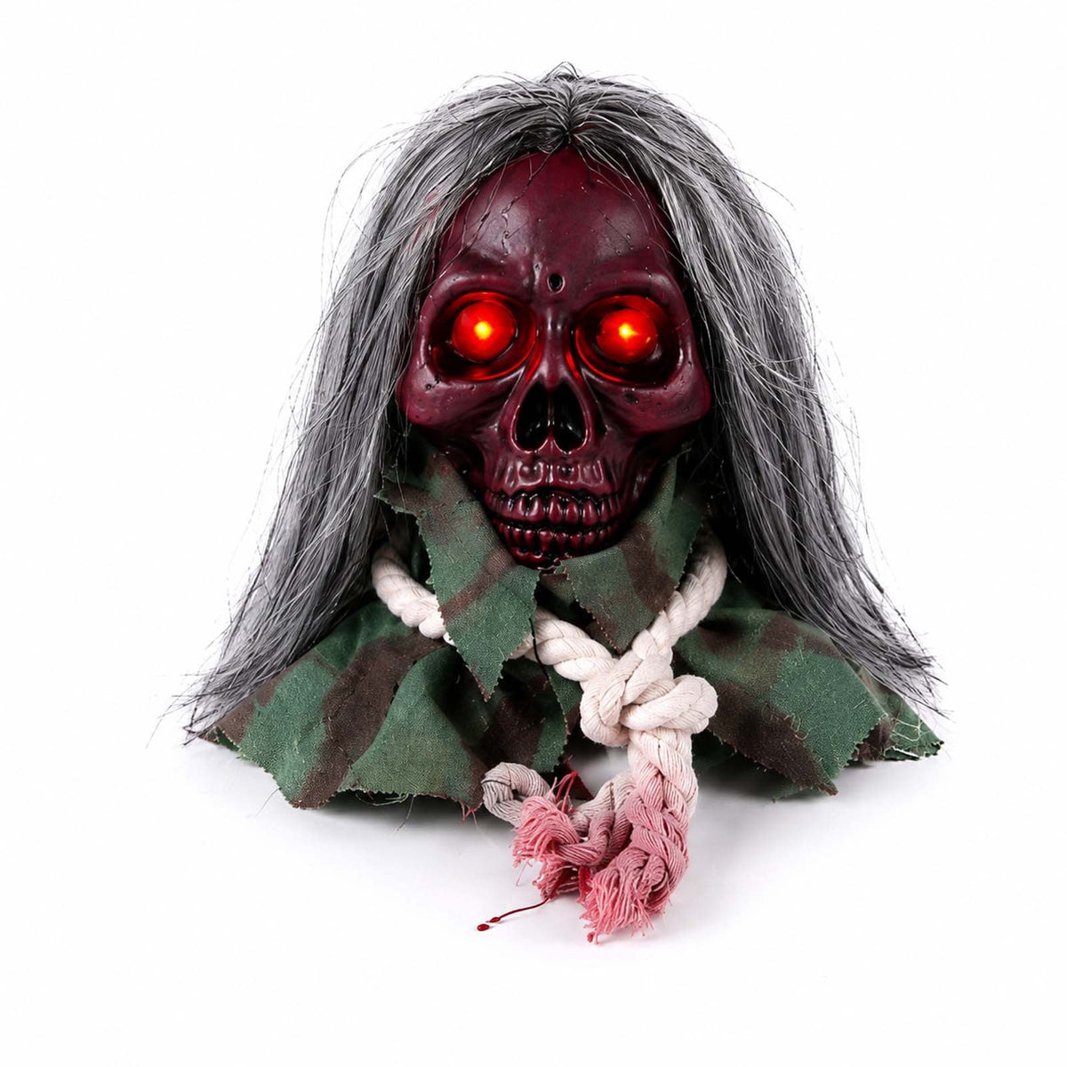 Moving Long Hair Hanging Skull Head Prop, Creepy Animated Halloween Skeleton Decor, Spooky Ornament for House, Party, Indoor Outdoor (Batteries Not Included)