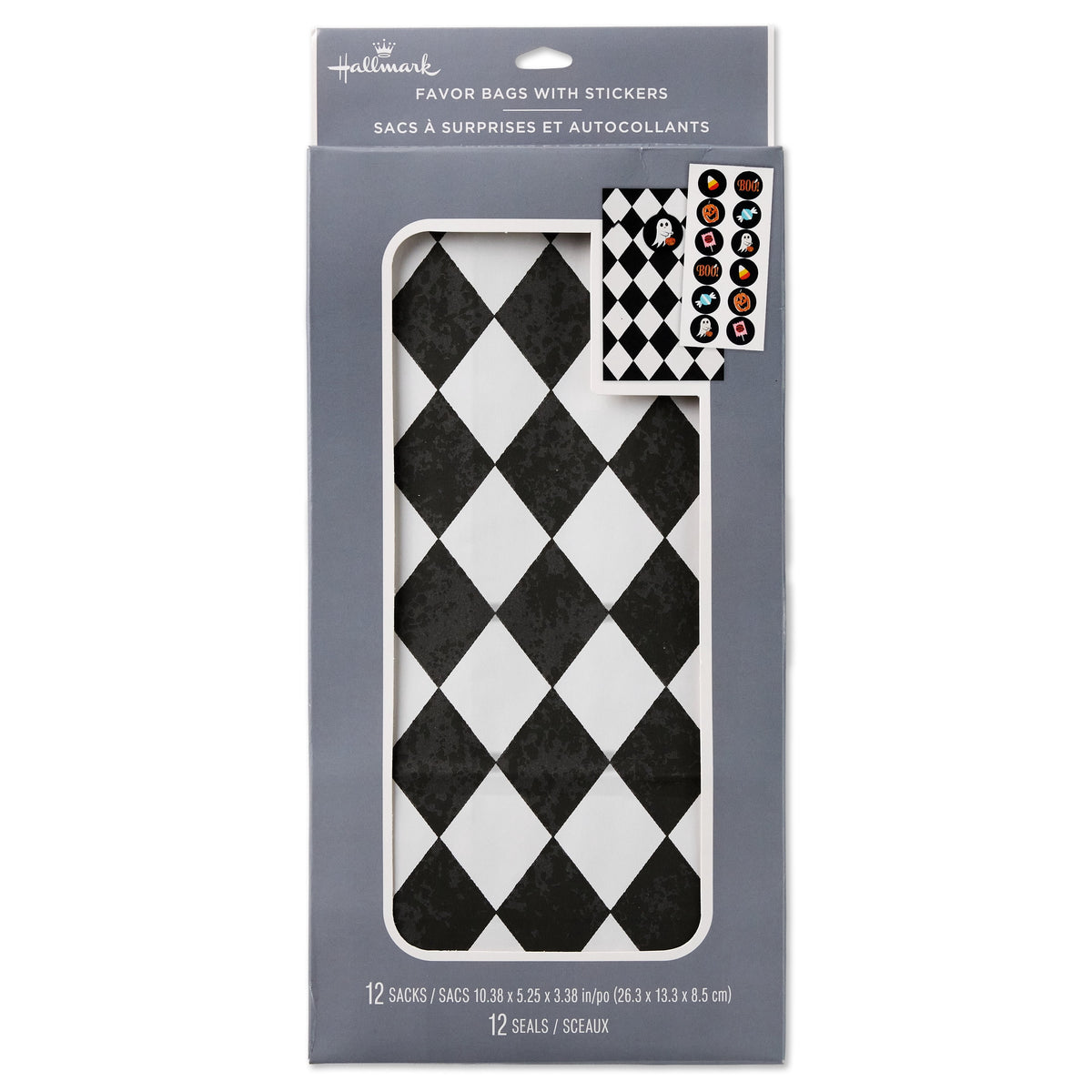 Hallmark Halloween Goodie Bags With Stickers (Black Checkered), 12 Count