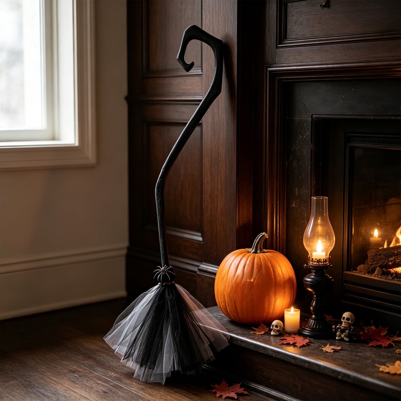Halloween Decoration Indoor, 5.5 Ft Giant Light-Up Witches Broom, Rustic Halloween Decor for Porch, Yard, Front Door