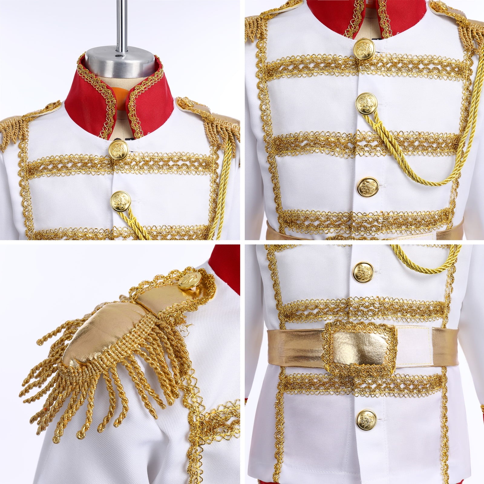 IBTOM CASTLE Boys Prince Charming Costume Halloween Cosplay Dress up Birthday Party Medieval Royal Prince Outfits for Toddler Child 3-4 Years Red 4pcs
