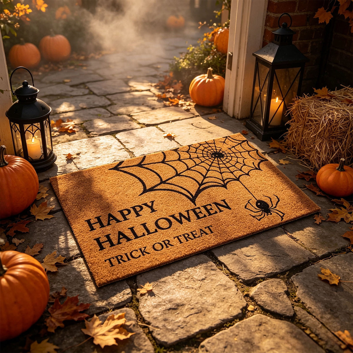Fllostpr Halloween Pumpkin Doormat 24x16 Inch, Vintage Brown-o'-Lantern Rug Soft Non-Slip Washable Holiday Decorations for Front Door Entryway Kitchen