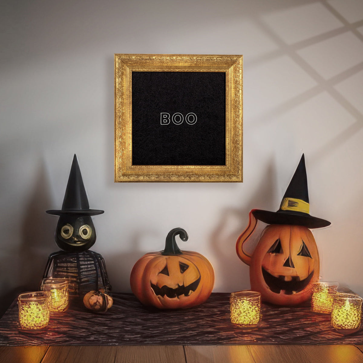 My Texas House Halloween Boo Gold Framed Art Print 12x12 Antique Paper