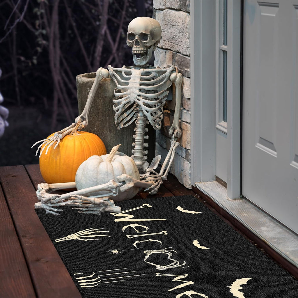 ASKETAM Halloween Doormat Indoor/Outdoor Non-Slip Carpet 19.5" x 31.3" (Skeleton Bat)