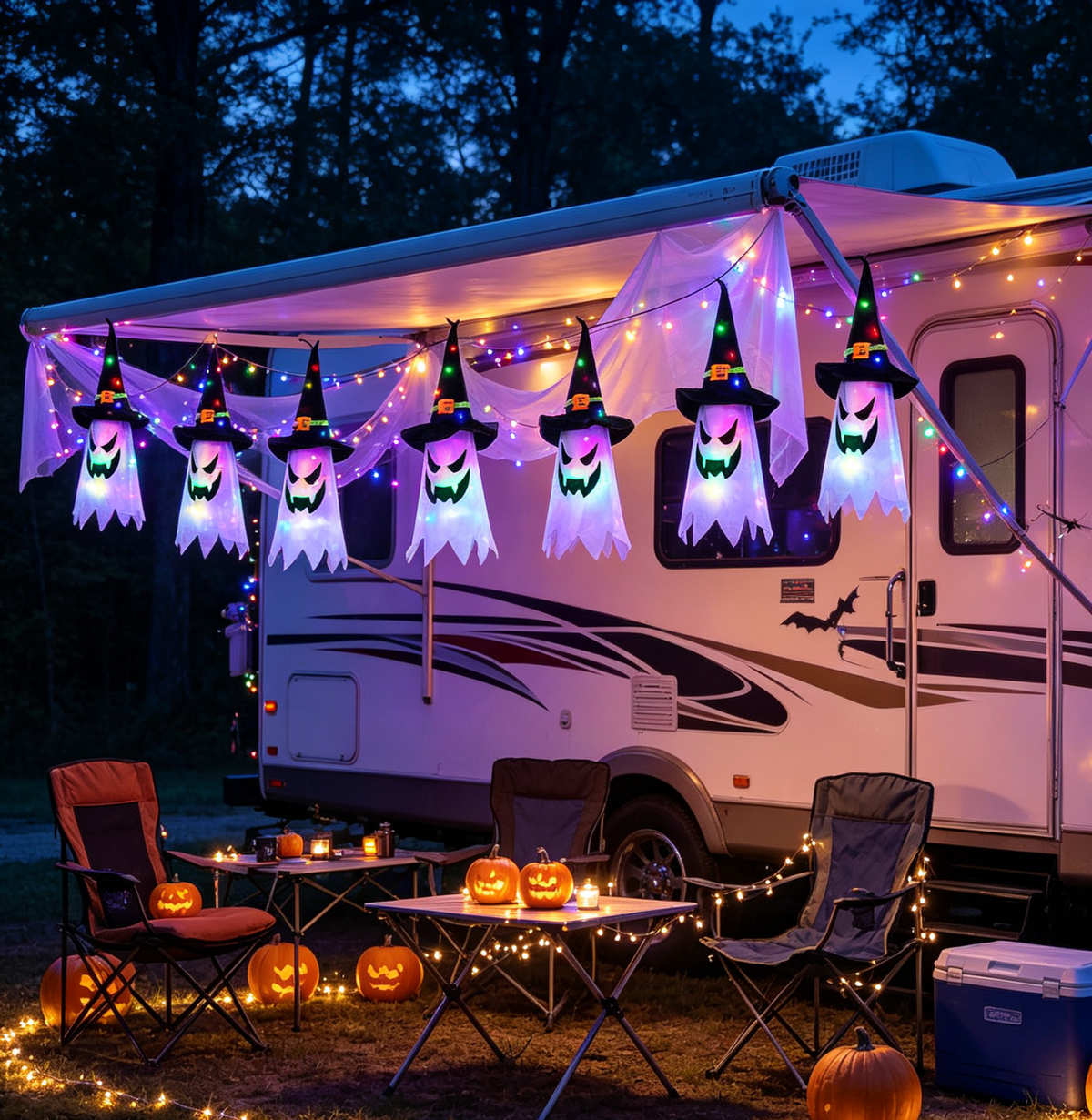 Scidweet Halloween Decorations Indoor Outdoor, 5 Pcs Halloween Lights Glowing Ghost Witch Hat Ornaments Gifts for Home Garden Yard