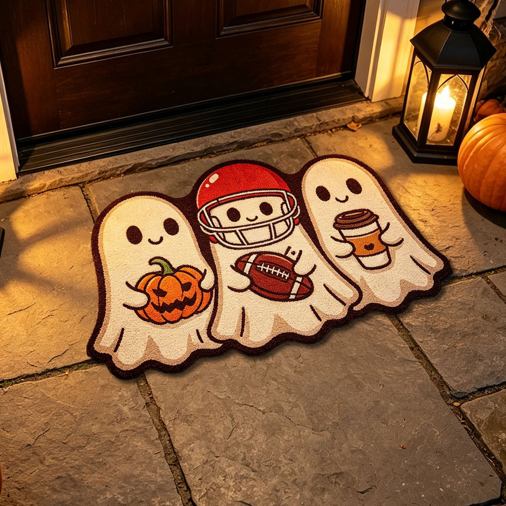 Halloween Doormat Ghost Bath Mat 23.6x15.7in Secure-Grip Absorbent Soft Faux Fur Rug for Bathroom Bedroom Living Room Decor by OVFUIZ