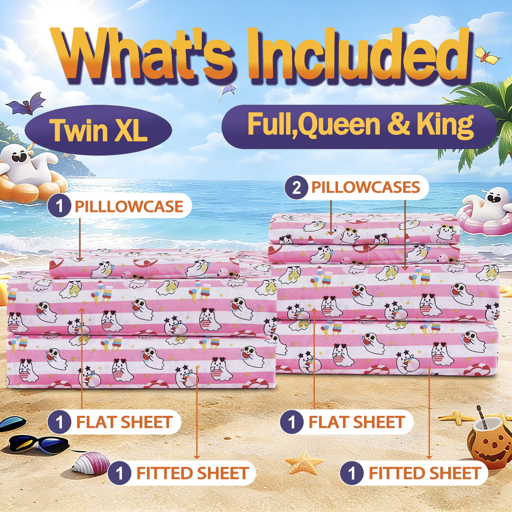 Summerween Crafted by Catherine Full 4-Piece Sheet Set, Black & White Nautical Ghosts