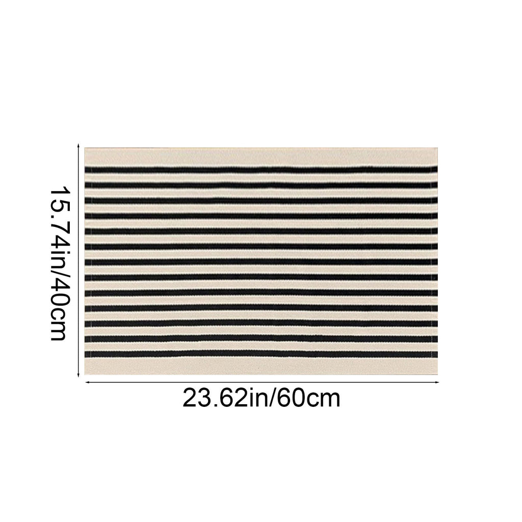 Fall Front Door Mat 15"x24", Black and Khaki Striped Layered Door Mat Outdoor, Washable Farmhouse Front Porch Rug Halloween Thanksgiving Decorations, Cotton Hand Woven Entryway Rug