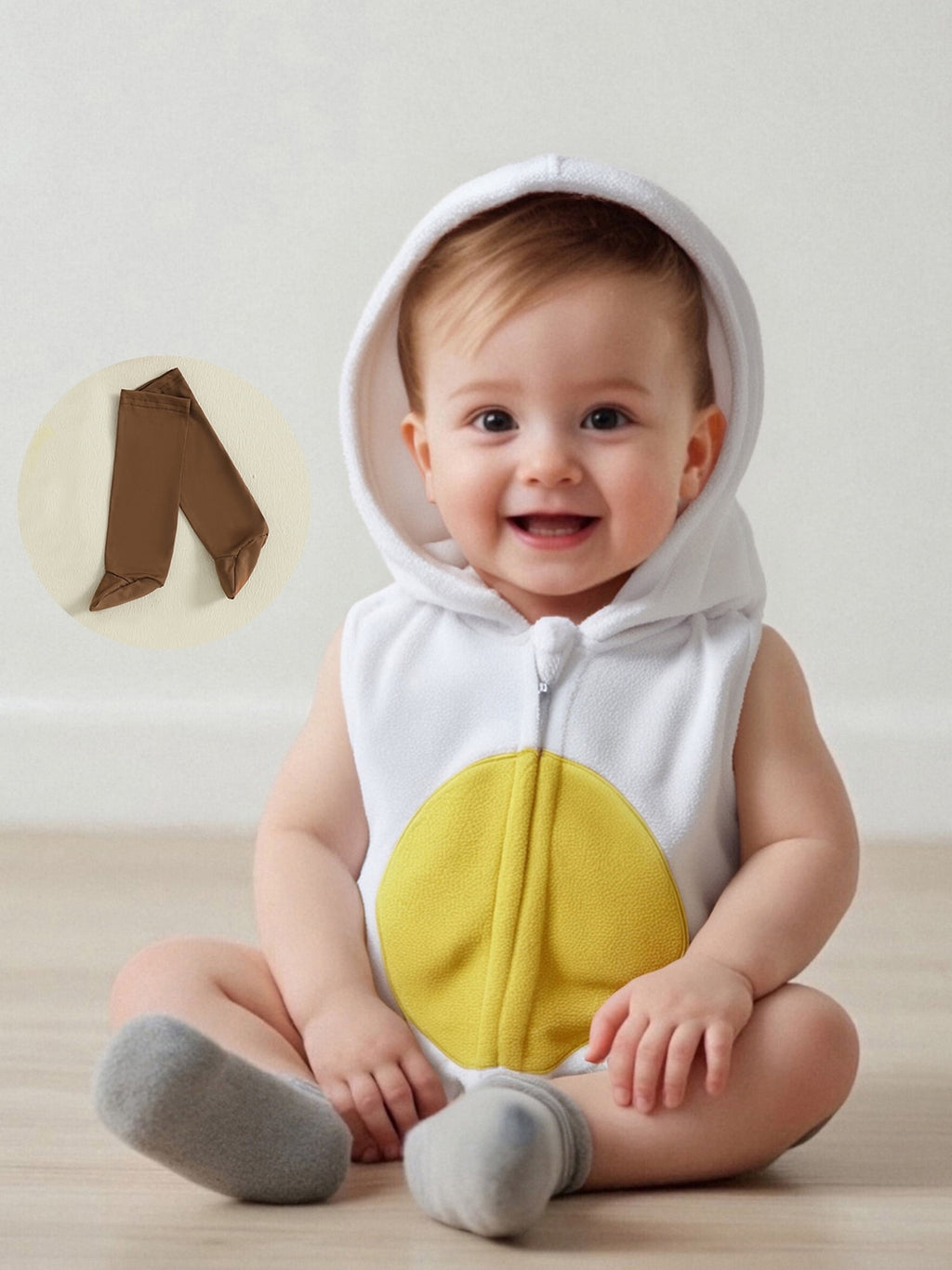 Cjfdfy Newborn Baby Boy Girl Halloween Animal Costume Infant Baby Fox Puppy Dog Frog Poached Egg Costume Fall Winter Sleeveless Hooded Zipper Romper Leg Warmers Set Toddler Halloween Cosplay Outfits