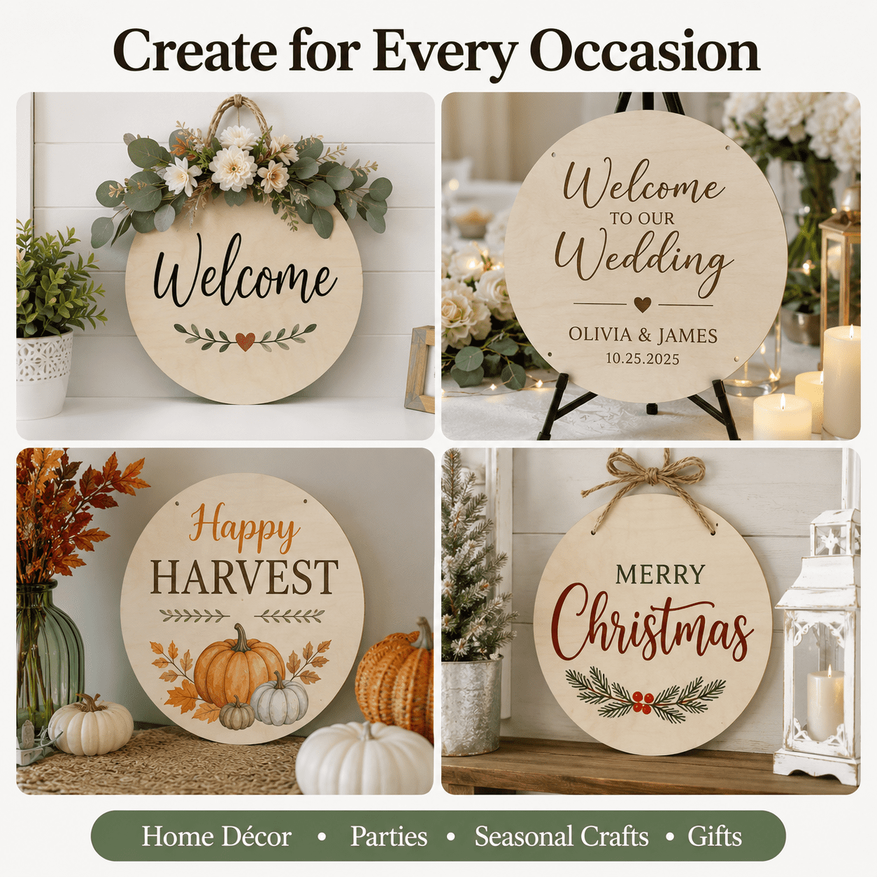 Unfinished Wood Crafts,DIY Wood Rounds for Crafts,Door Hanger Painting DIY Home Decor 12" 10 Pack