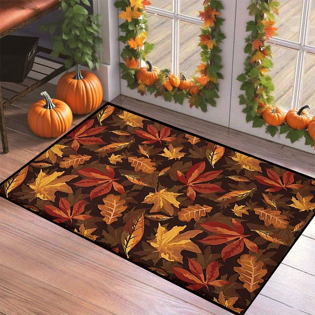 syligr Halloween Thanksgiving Doormat with Maple Leaf & Pumpkin Patterns - Non-Slip Floor Mat for Entryway, Kitchen, Porch, Fall Harvest Decor Rug with Anti-Fatigue Backing, Gift for Thanksgiving