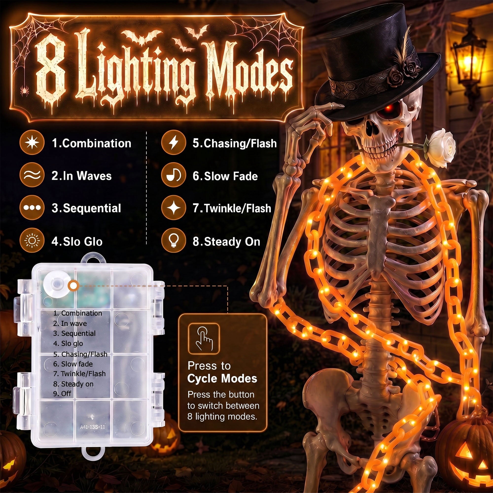VOLIVO Halloween Chain Lights, 10FT 8 Modes Waterproof Battery Operated Halloween Decorations for Outdoor Party, Cosplay, Spooky (Purple)