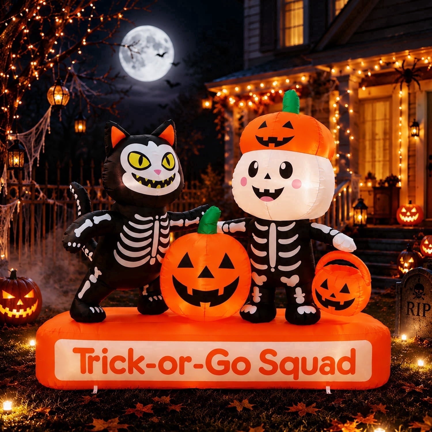 Toiyjofe 5.5 ft Halloween Inflatable Ghost with Pumpkin, LED Lighted Cute Halloween Yard Decoration for Porch, Lawn, Walkway & Party